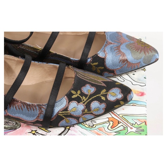 [SOLD]Anthropologie Brocade Ankle Strap City Flats - Picture 3 of 8